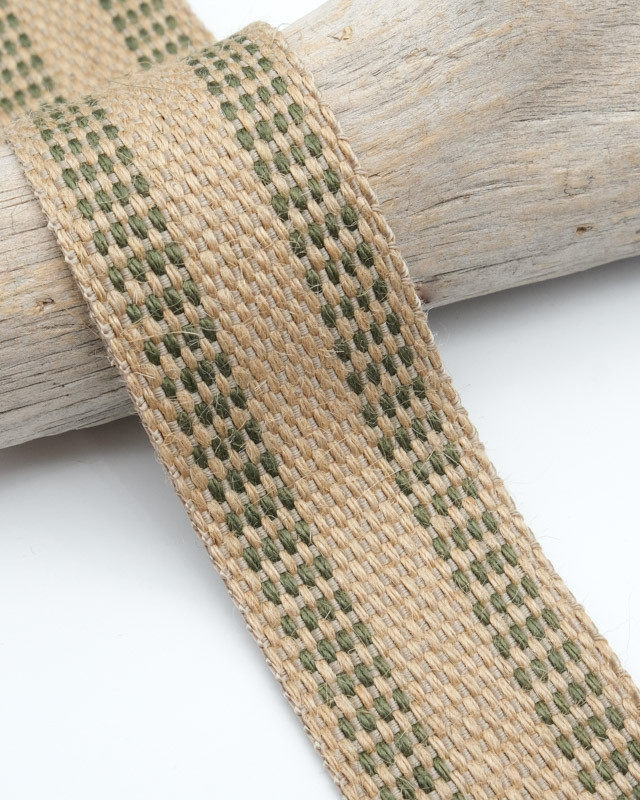 Sangle Jute 40MM Beige Carreaux Kaki - Maison Klem